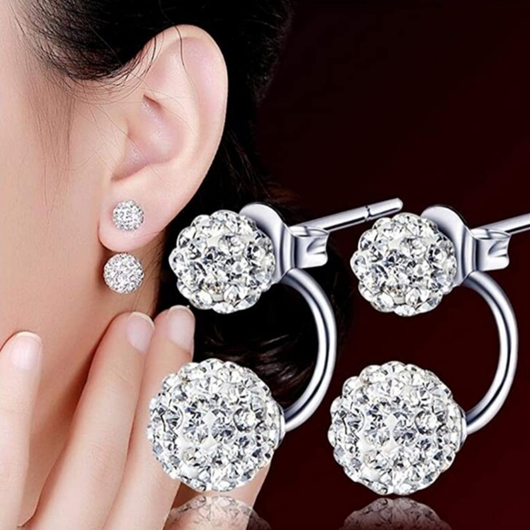Silver Double Beaded Crystal Stud Earrings - Picture 8 of 13